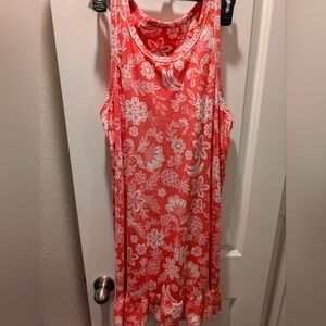 Cuddl Duds Coral and White Tropical Print Top
